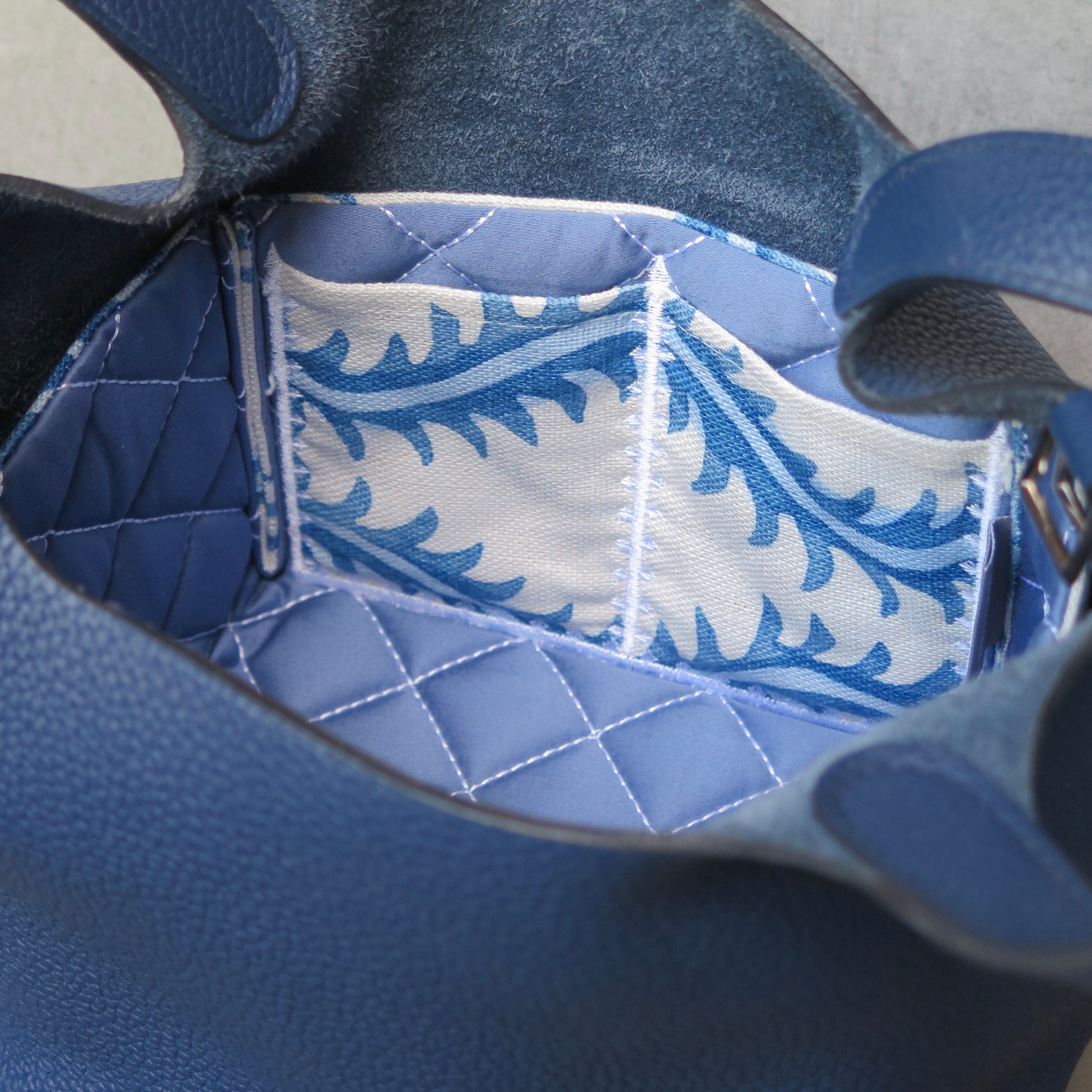 Made in France Bag Insert for Hermès – Tribal Frond Azur/Ciel
